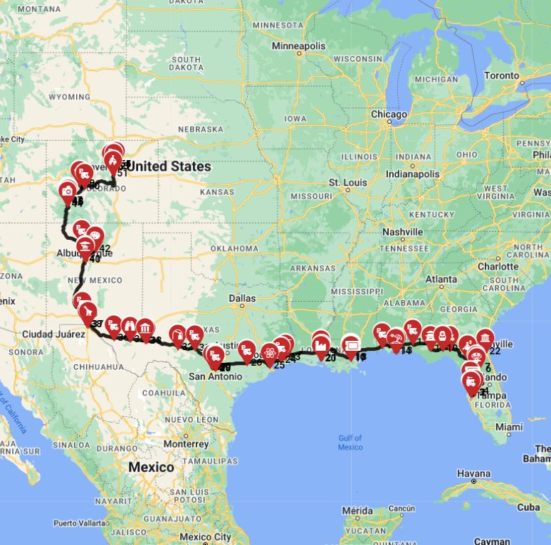 Map for Tampa to Denver